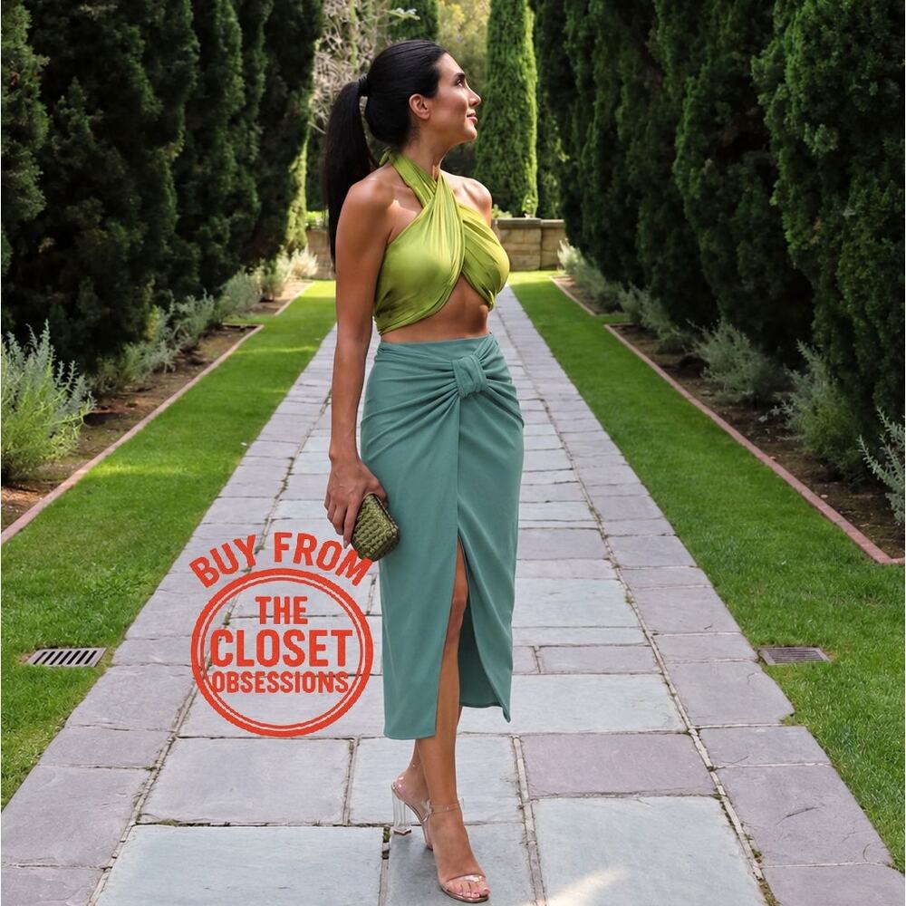 ZARA Blogger Fave Sea Green Front Wrap Midi Skirt Knot Detail NWT - Picture 8 of 16
